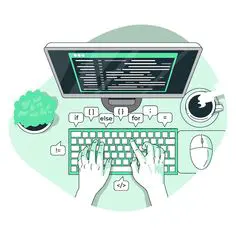 An illustration showcasing a C# developer working on a web application, symbolizing the abundant opportunities for C# programmers in web development, e-commerce, and online services